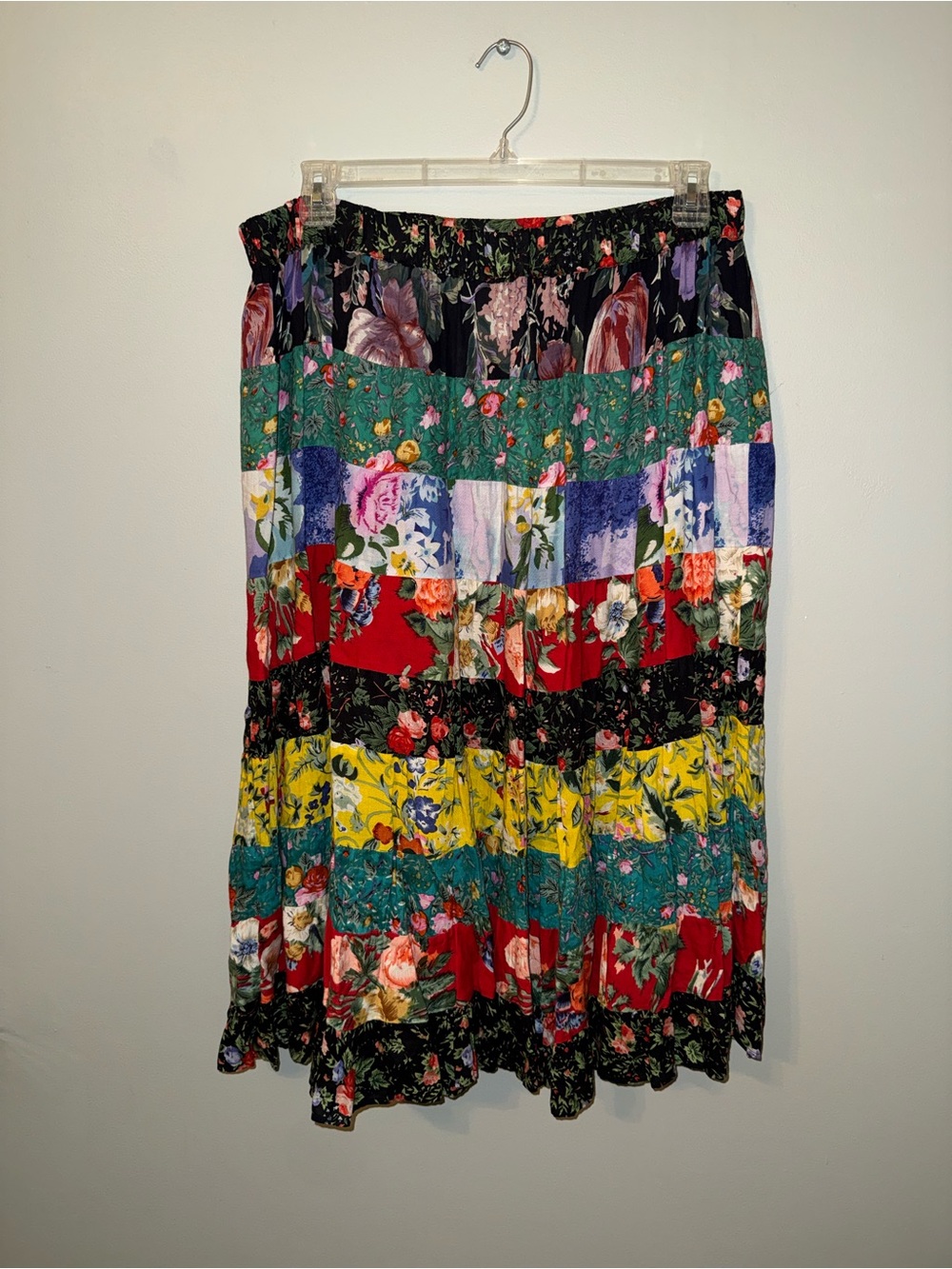 Vintage Flowy Maxi Patchwork Skirt rayon size large